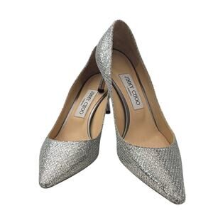 Jimmy Choo Romy 60 Glitter Fabric Low Heel Pumps Silver Size 8.5